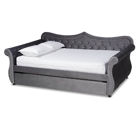 Baxton Studio Abbie Grey Velvet and Crystal Tufted Full Size Daybed with Trundle 164-10419